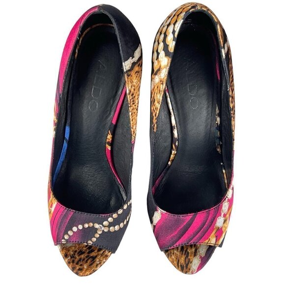 Aldo Torregrosa Peep Toe Platform Satin Wedge Women's Size 36 - Picture 3 of 11